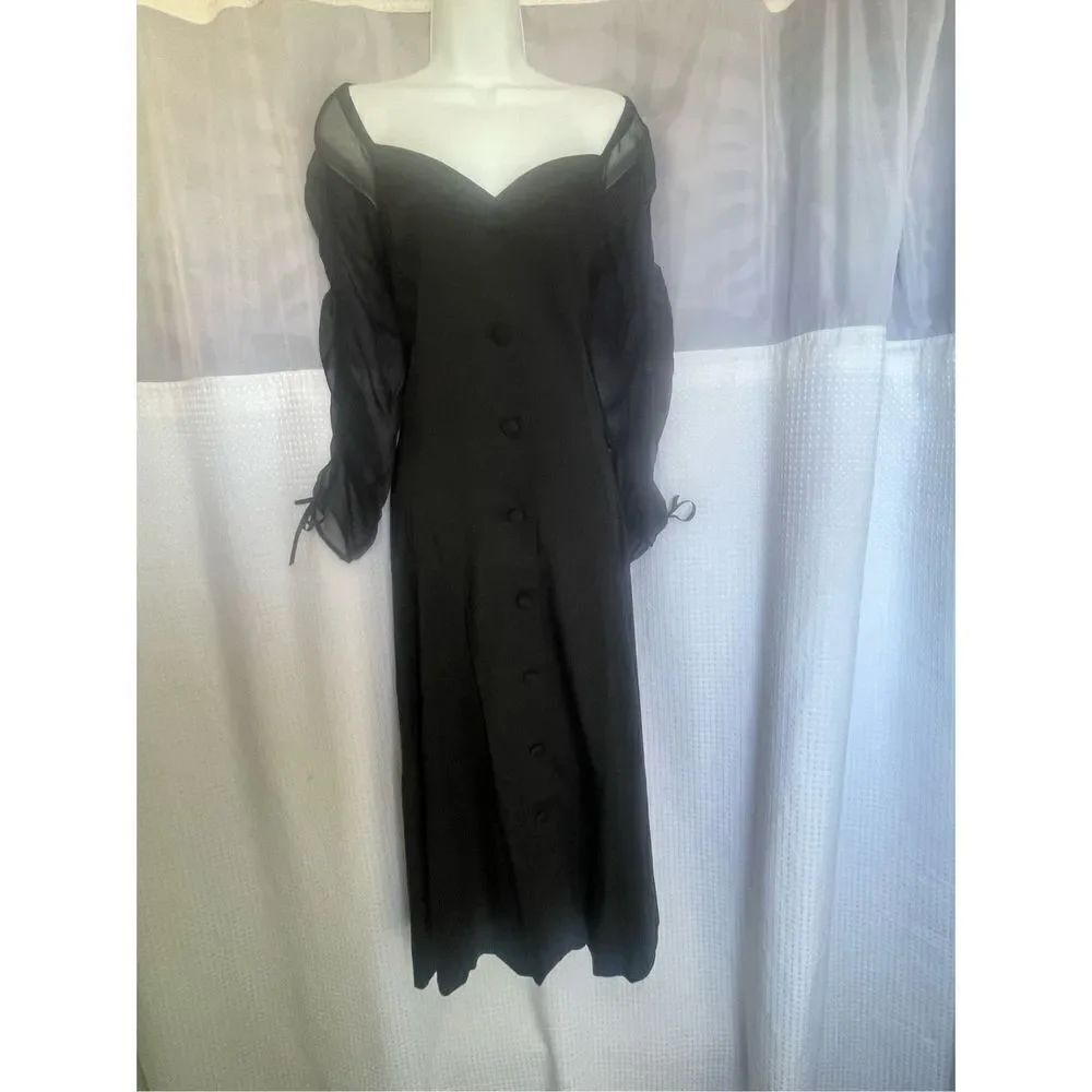 Y2K Style Dress with Buttons and Sheer Sleeves - Picture 3 of 5